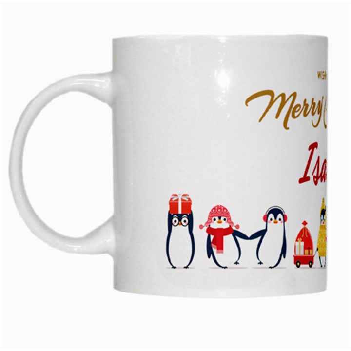 Personalized Merry Christmas Penguin Family Name White Mug