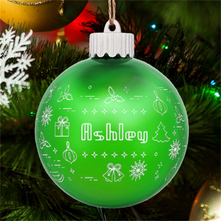 Personalized Merry Christmas Graphic Name LED Glass Sphere Ornament