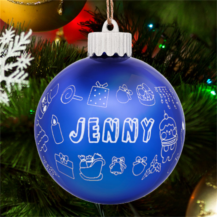 Personalized Merry Christmas Cute illustration Name LED Glass Sphere Ornament