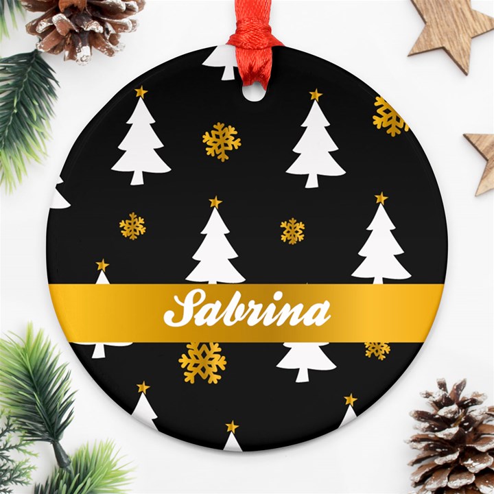 Personalized Christmas Tree Black Ornament (Round)
