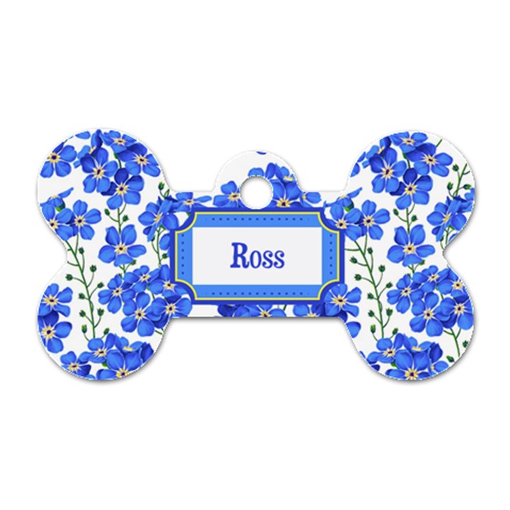 Flower Graphic Pattern Dog Tag Bone (One Side)
