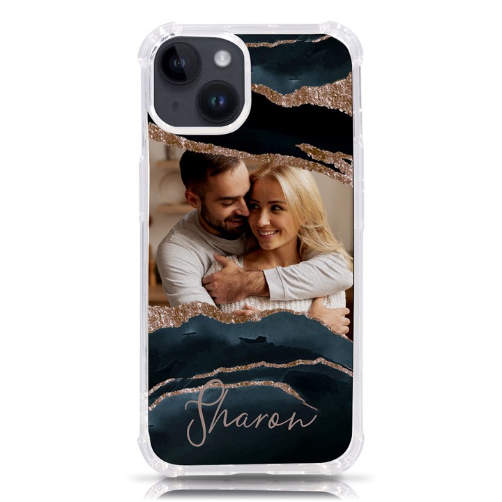 Personalized Marble Photo Name Phone Case iPhone 14 TPU UV Print Case