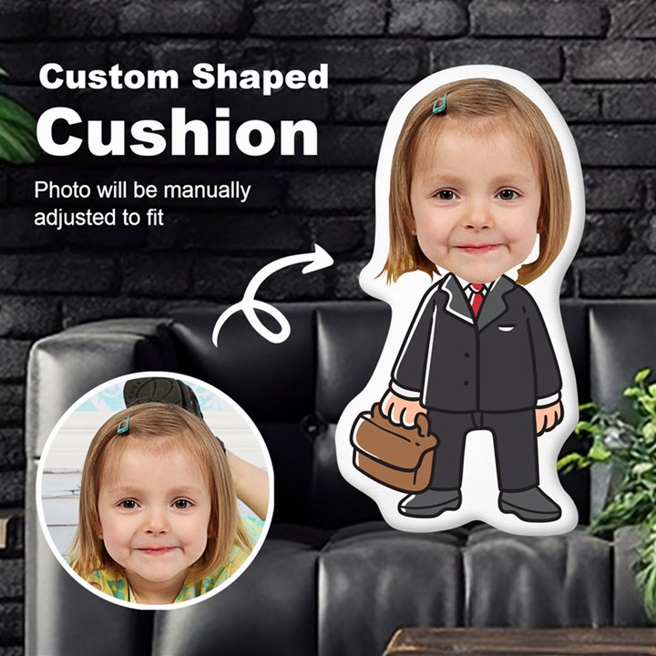 Personalized Photo in Merchant Businessman Cartoon Style Custom Shaped Cushion Cut To Shape Cushion Case