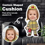Personalized Photo in Firefighter Firemen Cartoon Style Custom Shaped Cushion Cut To Shape Cushion Case Front