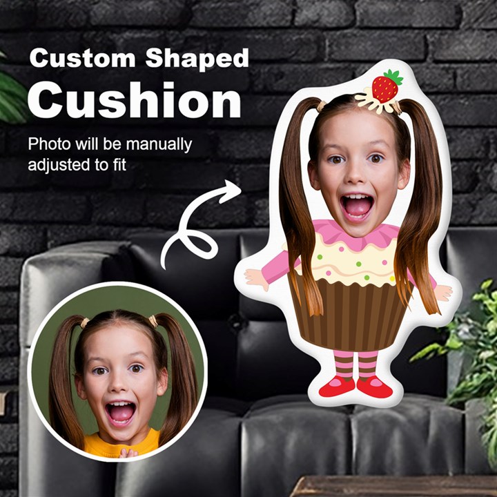 Personalized Photo in Cupcake Dessert Style Custom Shaped Cushion Cut To Shape Cushion Case