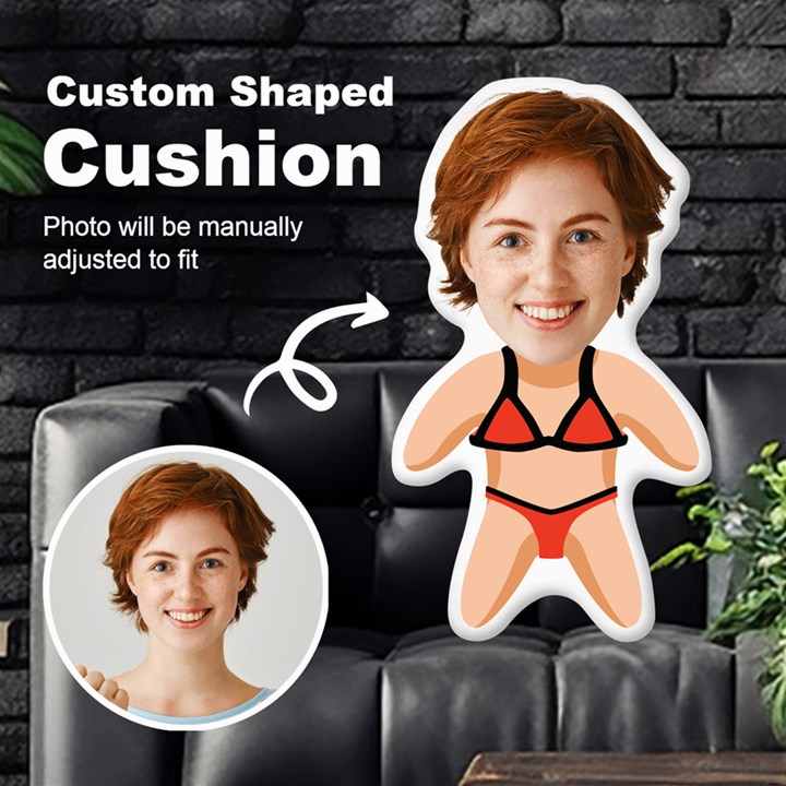 Personalized Photo in Bikini Cartoon Style Custom Shaped Cushion Cut To Shape Cushion Case