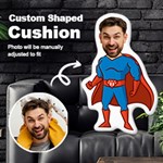 Personalized Photo in Super Dad Father Cartoon Style Custom Shaped Cushion Cut To Shape Cushion Case Front