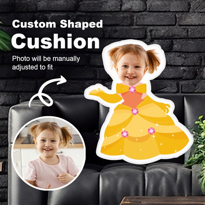 Personalized Photo in Yellow Princess custom Shaped Cushion Cut To Shape Cushion Case