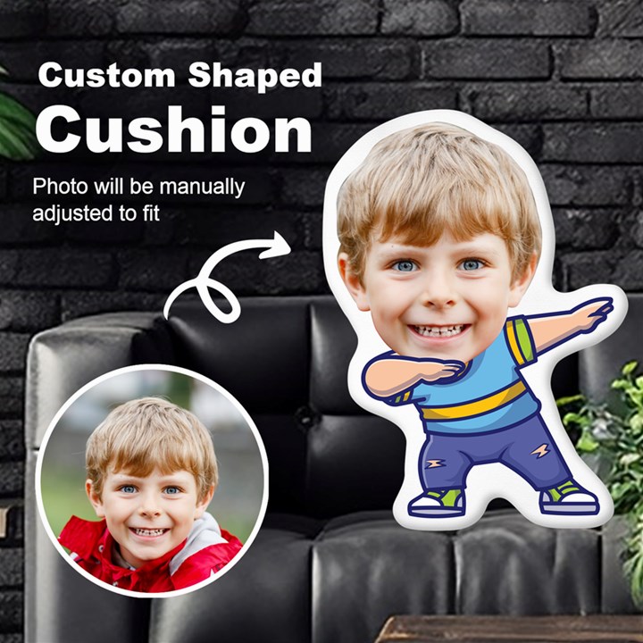 Personalized Photo in Dabbing Kid Cartoon Style Custom Shaped Cushion Cut To Shape Cushion Case