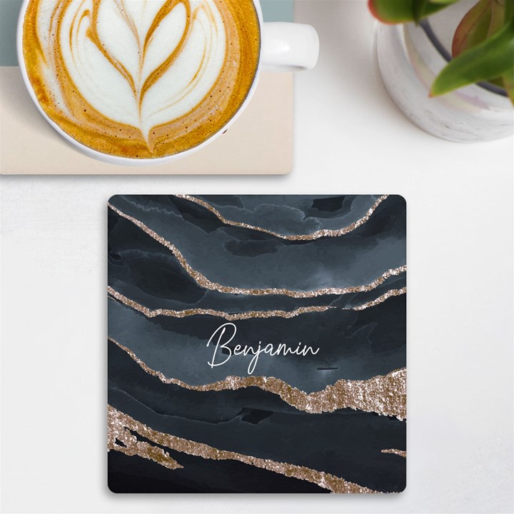 Personalized Gold Glitter Marble Name Any Text UV Print Square Tile Coaster UV Print Square Tile Coaster 
