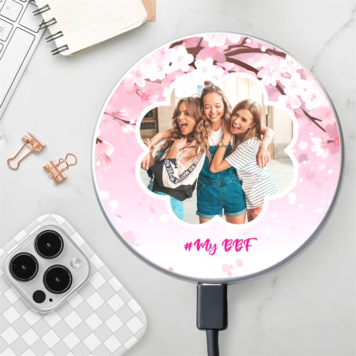 Personalized Cherry Bloom Name Photo Wireless Fast Charger Wireless Fast Charger(White)