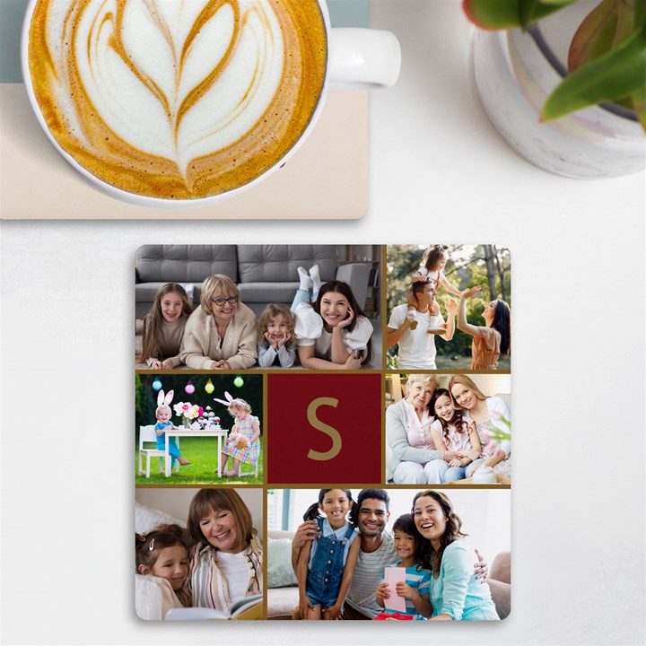Personalized Initial 6 Photo UV Print Square Tile Coaster UV Print Square Tile Coaster 
