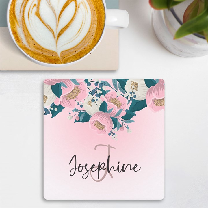 Personalized Name Any Text Floral UV Print Square Tile Coaster UV Print Square Tile Coaster 