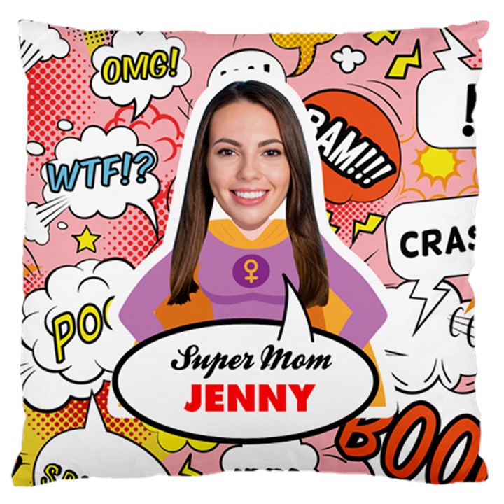 Personalized Photo Super Mom Name Large Cushion Case Large Cushion Case (One Side)