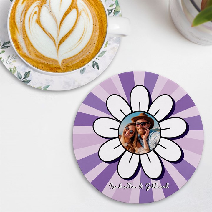 Personalized Flower Photo Name Round Tile Coaster UV Print Round Tile Coaster