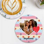 Personalized Heart Photo Name Round Tile Coaster UV Print Round Tile Coaster Front