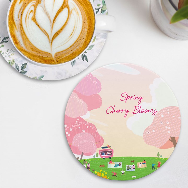 Personalized Spring Cherry Bloom Round Tile Coaster UV Print Round Tile Coaster