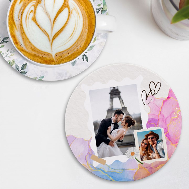 Personalized Memo Style Photo Name Round Tile Coaster UV Print Round Tile Coaster