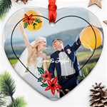 Personalized Poinsettia Frame Photo Name Heart Ornament (Two Sides) Heart Ornament (Two Sides) Front