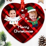 Personalized Checked Angel Elf Photo Name Heart Ornament (Two Sides) Heart Ornament (Two Sides) Front