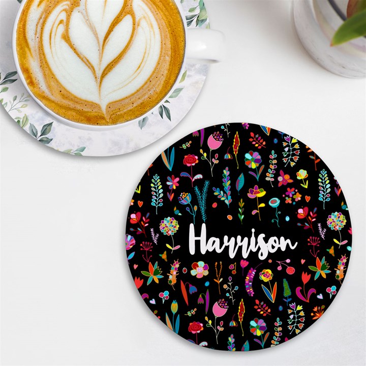 Personalized Floral Pattern Name Round Tile Coaster UV Print Round Tile Coaster