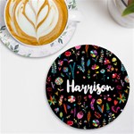 Personalized Floral Pattern Name Wireless Fast Charger UV Print Round Tile Coaster Front