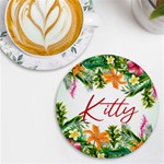 Personalized Tropical Fruit Any Text Name Wireless Fast Charger UV Print Round Tile Coaster Front