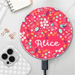 Personalized Spring Bird Floral Pattern Name Wireless Fast Charger Wireless Fast Charger(White) Front