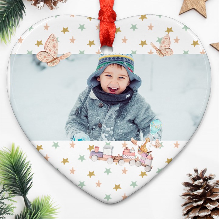 Personalized Baby Toy Photo Name Heart Ornament (Two Sides) Heart Ornament (Two Sides)