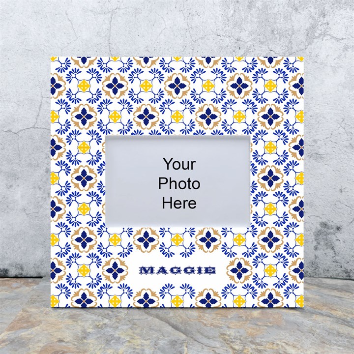 Personalized Traditional Tiles Pattern Any Text Name Box Photo Frame White Box Photo Frame 4  x 6 