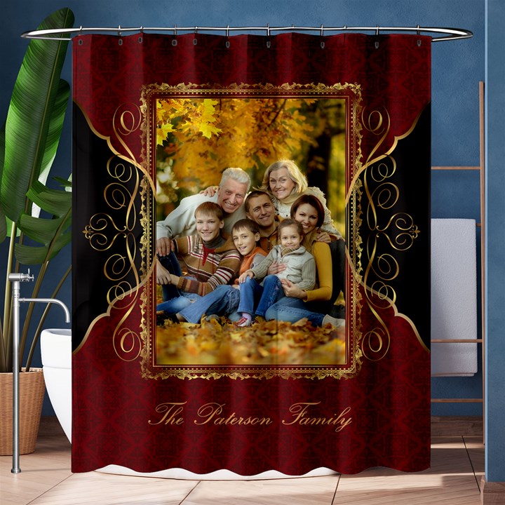 Personalized Elegant Photo Frame Family Name Any Text Shower Curtain Shower Curtain 60  x 72  (Medium)