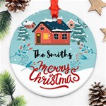 Personalized Christmas Family Name Any Text Photo Round Ornament Round Ornament (Two Sides) Front