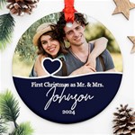 Personalized Christmas Anniversary Photo Name Any Text Round Ornament Round Ornament (Two Sides) Front
