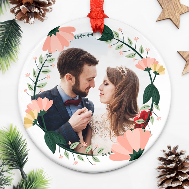 Personalized Our First Christmas Married Photo Name Any Text Round Ornament Round Ornament (Two Sides)