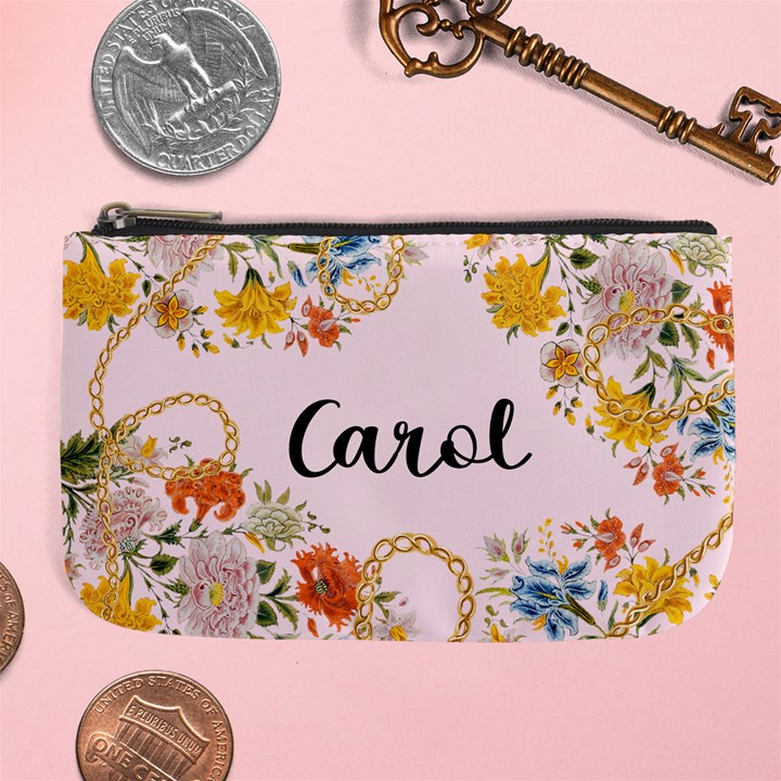 Personalized Floral Name Any Text Large Coin Purse Large Coin Purse