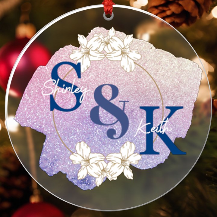 Personalized Name Watercolor white flower Frame UV Print Acrylic Ornament Round UV Print Acrylic Ornament Round