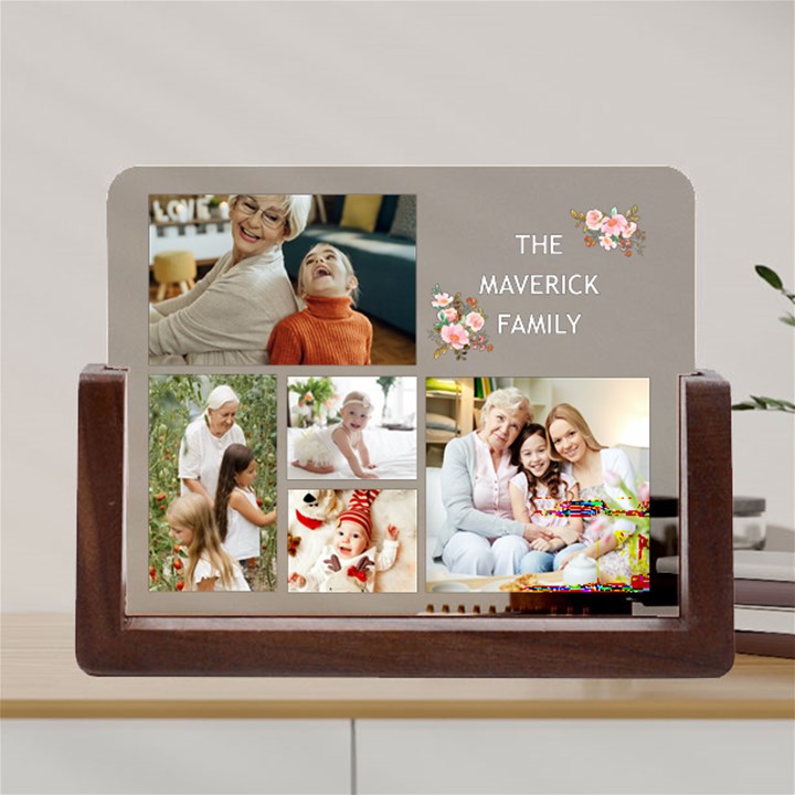 Personalized 5Photo Family Name Any Text Acrylic UV Print 8  Tabletop Frame Acrylic UV Print 8  Tabletop Frame (U-Shape)