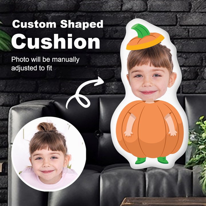 Personalized Photo in Pumpkin Monster Cartoon Style Custom Shaped Cushion Cut To Shape Cushion Case