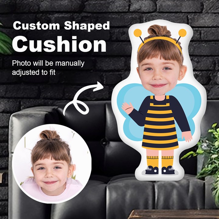 Personalized Photo in Bee Monster Cartoon Style Custom Shaped Cushion Cut To Shape Cushion Case