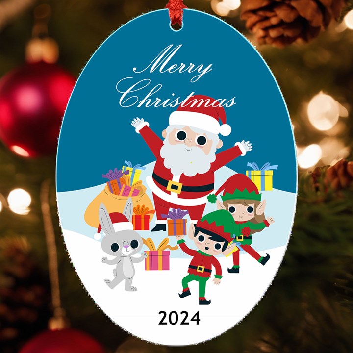 Personalized Santa Claus Illustration Name UV Print Acrylic Ornament Oval UV Print Acrylic Ornament Oval