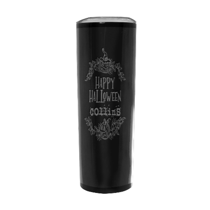 Personalized Halloween Floral Name Any Text Stainless Steel Travel Tumbler 20oz Stainless Steel Travel Tumbler (Black)