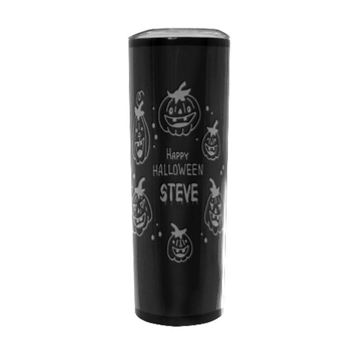 Personalized Halloween Smile Pumpkin Illustration Name Any Text Stainless Steel Travel Tumbler 20oz Stainless Steel Travel Tumbler (Black)