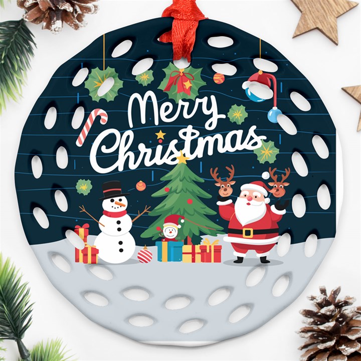 Personalized Merry Christmas Name Any Text Round Filigree Ornament Round Filigree Ornament (Two Sides)