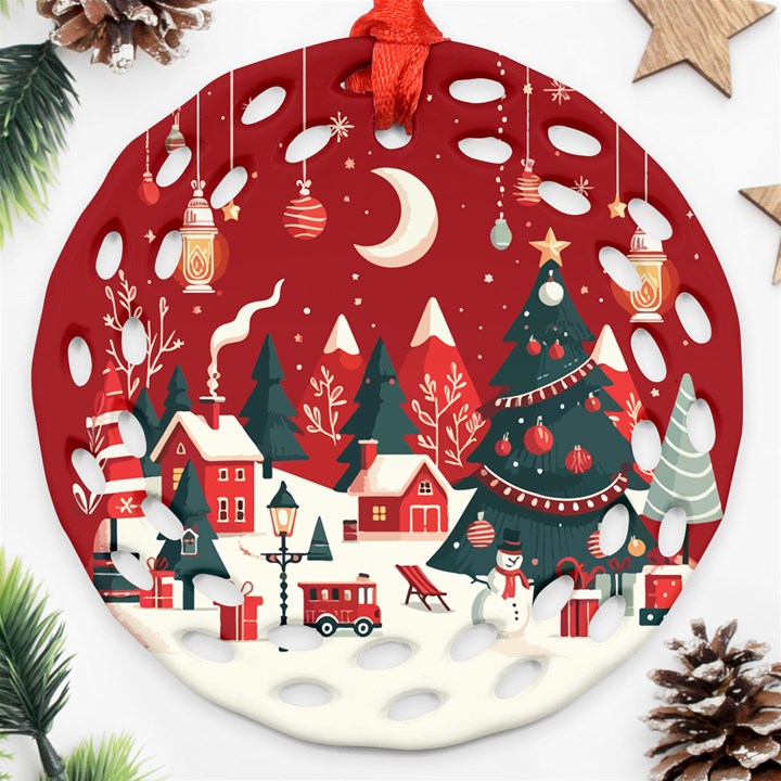 Personalized Merry Christmas Name Any Text Round Filigree Ornament Round Filigree Ornament (Two Sides)