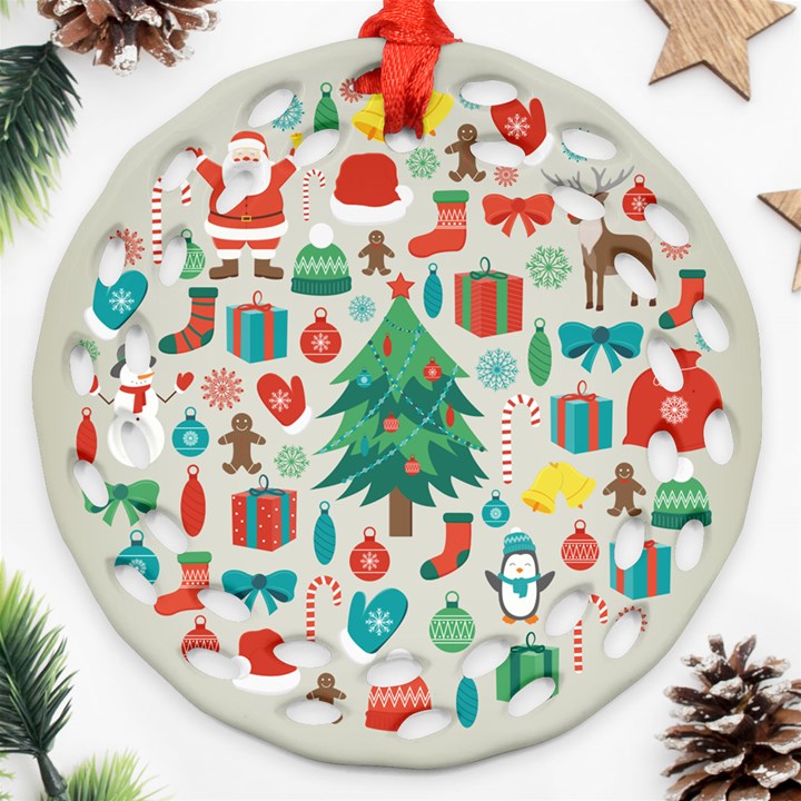 Personalized Merry Christmas Photo Round Filigree Ornament Round Filigree Ornament (Two Sides)