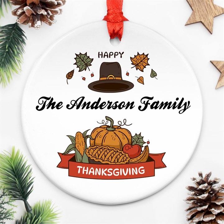 Personalized Thanksgiving Family Name Any Text Round Ornament Round Ornament (Two Sides)