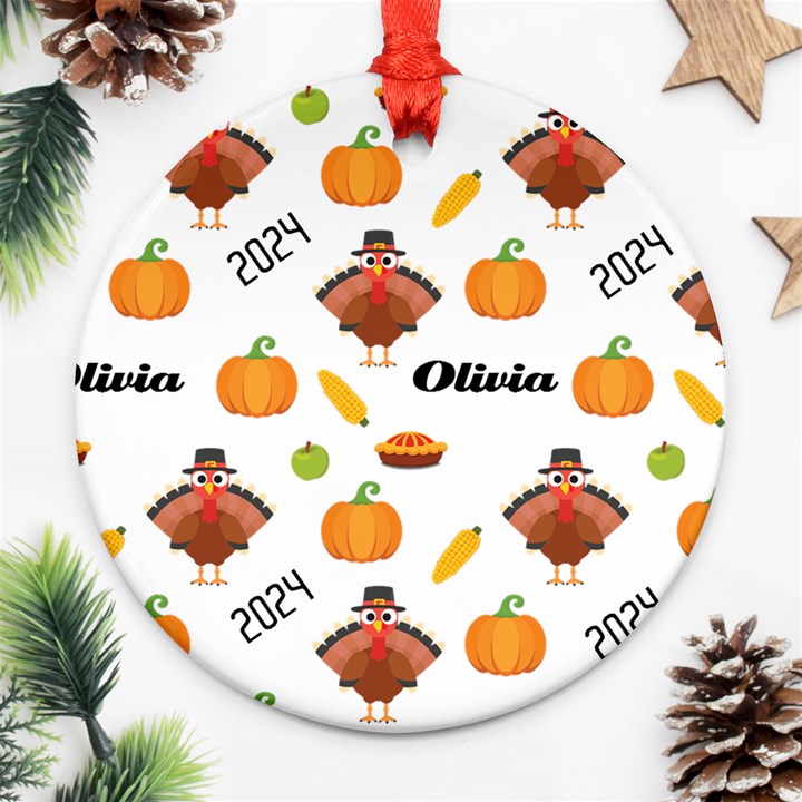 Personalized Thanksgiving Year Any Text Photo Round Ornament Round Ornament (Two Sides)