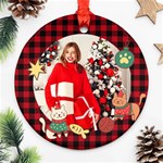 Personalized Photo Any Text Christmas Cat Round Ornament Round Ornament (Two Sides) Front