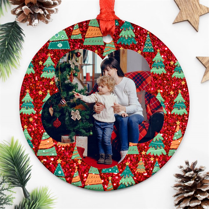 Personalized Photo Any Text Christmas Round Ornament Round Ornament (Two Sides)