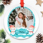 Personalized Photo Any Text Christmas Snow Man Round Ornament Round Ornament (Two Sides) Front